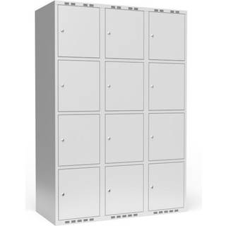 Garderobeskab 3x400 mm m/lige tag, 4 rum i højden og lys grå dør m/cylinderlås