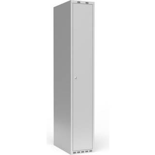 Garderobeskab 1x300 mm m/lige tag, 1 rum i højden og lys grå dør m/cylinderlås