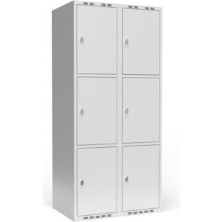 Garderobeskab 2x400 mm m/lige tag, 3 rum i højden og lys grå dør m/greb for hængelås
