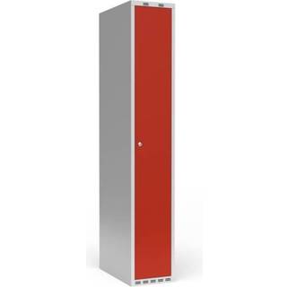 Garderobeskab 1x300 mm Lige tag 1 rum i højden Rød dør Cylinderlås