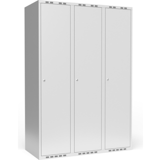 Garderobeskab 3x400 mm m/lige tag, 1 rum i højden og lys grå dør m/cylinderlås