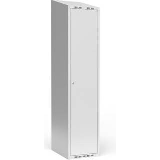 Garderobeskab 1x400 mm m/skråt tag, 1 rum i højden og lys grå dør m/cylinderlås