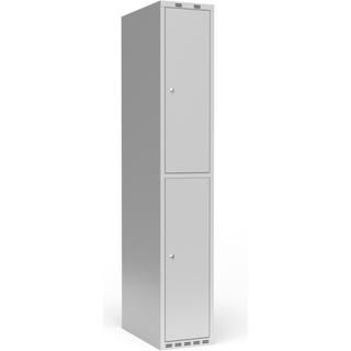 Garderobeskab 1x300 mm m/lige tag, 2 rum i højden og lys grå dør m/cylinderlås