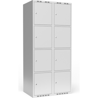 Garderobeskab 2x400 mm m/lige tag, 4 rum i højden og lys grå dør m/cylinderlås
