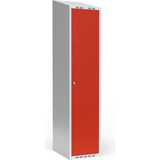 Garderobeskab 1x400 mm Skråt tag 1 rum i højden Rød dør Cylinderlås