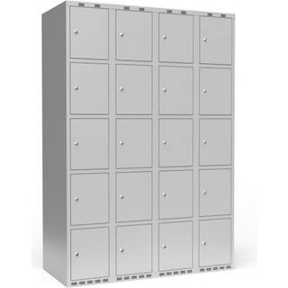 Garderobeskab 4x300 mm m/lige tag, 5 rum i højden og lys grå dør m/cylinderlås
