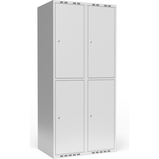 Garderobeskab 2x400 mm m/lige tag, 2 rum i højden og lys grå dør m/cylinderlås