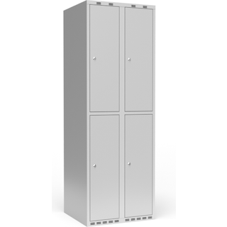 Garderobeskab 2x300 mm m/lige tag, 2 rum i højden og lys grå dør m/cylinderlås