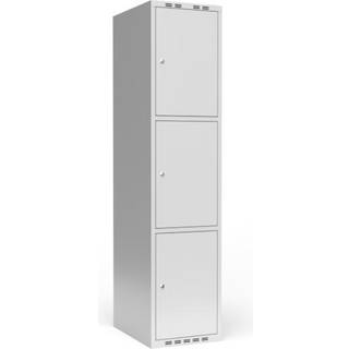 Garderobeskab 1x400 mm m/lige tag, 3 rum i højden og lys grå dør m/cylinderlås