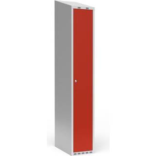 Garderobeskab 1x300 mm Skråt tag 1 rum i højden Rød dør Cylinderlås