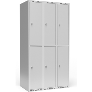Garderobeskab 3x300 mm m/lige tag, 2 rum i højden og lys grå dør m/greb for hængelås