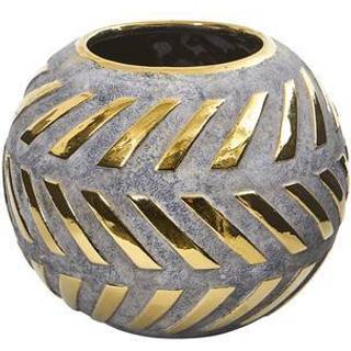 Næsten naturlig 8in. Regal rund stenvase med guld accenter grå