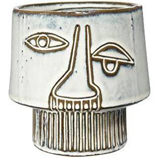 Bloomingville hvid stent?jsvase med abstrakt ansigtsdesign og reaktiv glasur finish (hver enkelt vil variere)