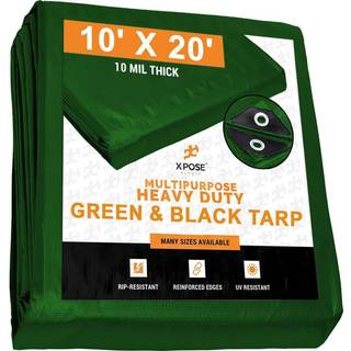 Heavy Duty Poly TARP 10 fod x 20 fod 10 mil tyk vandt?t UV -blokerende beskyttelsesd?ksel - Vendbar gr?n og sort - Lamineret bel?gning - Grommets