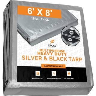 Heavy Duty Poly TARP - 6 'X 8' - 10 mil tyk vandt?t UV -blokerende beskyttelsesd?kning - Vendbar s?lv og sort - Lamineret bel?gning - Grommets -