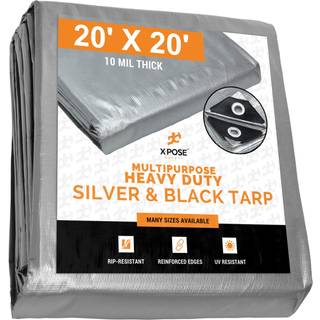 Heavy Duty Poly TARP - 20 'X 20' - 10 mil tyk vandt?t UV -blokerende beskyttelsesd?kning - Vendbart s?lv og sort - Lamineret bel?gning - Grommets