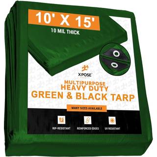 Heavy Duty Poly Tarp 10 fod x 15 fod 10 mil tyk vandt?t UV -blokerende beskyttelsesd?ksel - Vendbar gr?n og sort - Lamineret bel?gning - Grommets