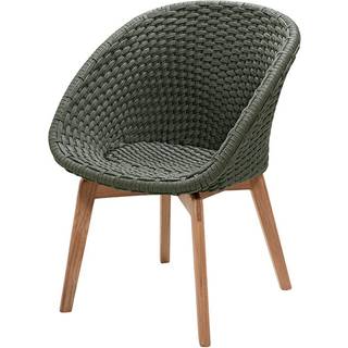 Cane-Line - Peacock Stol, Teak/Dark Green, Inkl. Dyna - Udendørs spisebordsstole - Grøn,Grå - Træ/Tekstilmateriale/Syntetisk