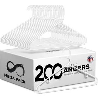 Serenelife hvide plastb?jler 200 stk. Holdbart b?jle s?t med gliddesign r?rformede b?jler med 2 integrerede stroppekroge megapakke til t?j