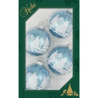 Juletrspynt i glas - 67 mm/2,63"""" [4 stykker] Dekorerede bolde fra jul af Krebs Smls hngende feriedekor (lysebl gnistre med trer)