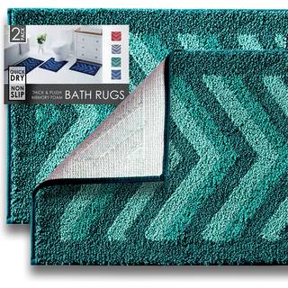 Clara Clark Badev?relse t?pper Shaggy Plush Bath Mat Ultra Soft Badev?relse Mat Non Slip Backing Rubber Chevron Design Bath T?pper 2 Stykke Gr?n