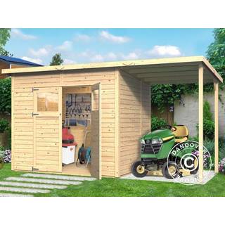 Redskabsskur Redskabsrum Haveskur i træ m/udhæng, Bertilo Amrum 3 Plus, 3,86x1,8x2,1m