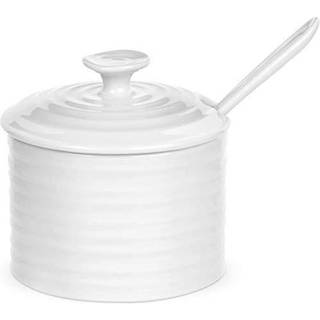 Portmeirion Sophie Conran Hvid Konserveskrukke med Ske – 11,4 cm porcelæns-syltetøjsglas med låg til servering af tilbehør