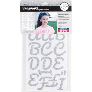 S.E.I. 1,75-tommer Iron-On T-shirt bogstaver Pacifico Glitter Letter Varmoverf?rsler s?lv