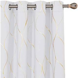 Deconovo White Blackout Curtains 84 inches Long - Gold Wave Folie Print Grommet gardiner V?relse m?rkere gardin vindue paneler til stue (52W x 84
