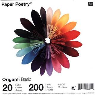 Paper Poetry Origami basic 15x15cm 200 Blatt 20 Farben - Bunt