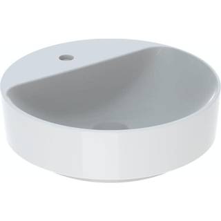 Geberit VariForm håndvask til borplademontering rund, med hylde og hanehul: D=45cm, Hanehul=Midtpå, Overløb=Uden, Hvid / KeraTect