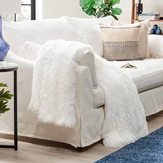 Chanasya Premium solid faux lang pelskast t?ppe - bl?dt fuzzy kast t?ppe - til seng eller sofa - 60 """" x 70 - hvid