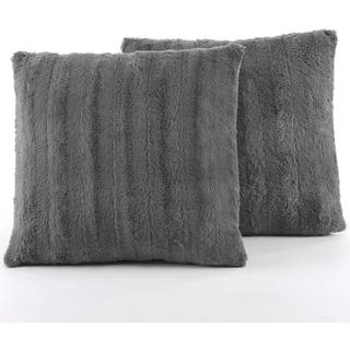 Cheer Collection faux pels kast puder - dekorative puder til sofa seng kaste puder gr? accent puder til sovev?relse eller stue ?stetisk s?t med 2