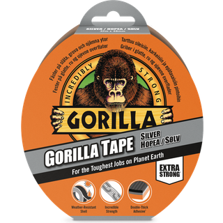 Lærredstape / gaffatape Gorilla Tape, 48 mm x 32 meter, sølv