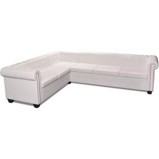 Chesterfield 6-personers hjørnesofa kunstlæder hvid