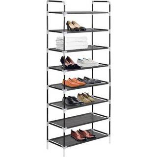 skostativ med 8 hylder metal og ikke-vævet stof sølvfarvet