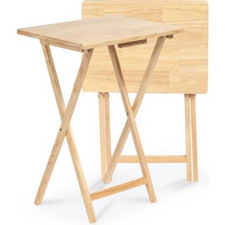 Pj tr? rektangel foldning b?rbar tv snack servering bakke bord solid tr? konstruktion med naturlig finish naturligt 2 stykker s?t