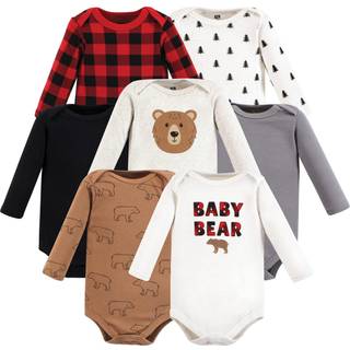 Hudson Baby Unisex Baby Bomuld Lang?rmede Bodysuits Brown Bear 7-Pack Newborn
