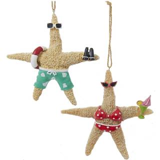 Kurt Adler C8971 Beach Style Tan Starfish Par Decorative Holiday Christmas Tree Pornament Set med Twine Rope Hanger (2 Pack)