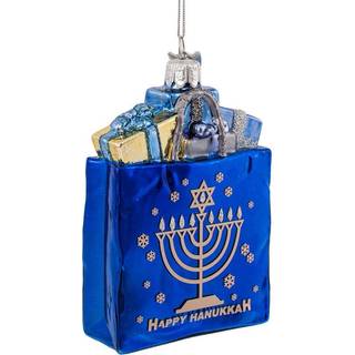 Kurt Adler 4 """" Noble Gems Happy Hanukkah Glass Gift Bag Ornament (NB1126)