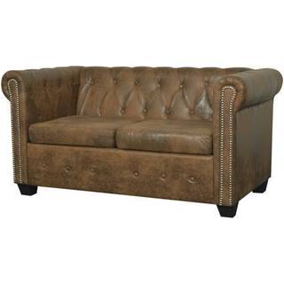 Chesterfield sofa 2-personers brun kunstlæder