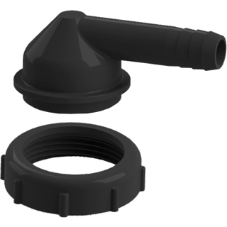 Forbindelsesnippel til tanke Nuova Rade, 90°, 1 1/2", Ø38 mm, sort, plast, indløb
