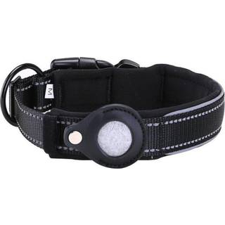 Hundehalsbånd med AirTag Læder Cover & Reflekser - L - 45-50 cm.