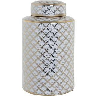 Vase DKD Home Decor 18 x 18 x 30,5 cm Porcelæn Gylden Hvid