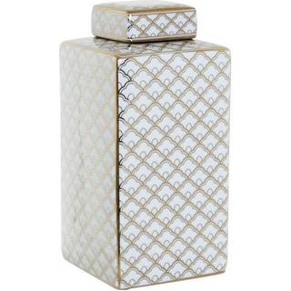 Vase DKD Home Decor 14,5 x 14,5 x 30 cm Porcelæn Gylden Hvid