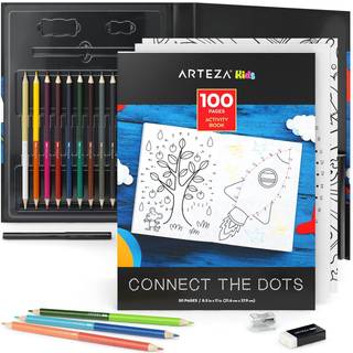 Arteza Kids Activity Book Dot To Dot Coloring Book 8,5 x 11 tommer tilbage til skoleartikler for alderen 6 og oppe 50 ark 12 dobbelt-endte farved
