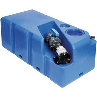 Septiktank / gråvandstank, 80 liter, med maceratorpumpe (12 V) &amp; Inspektionslåg, 800 x 390 x 300 mm, MDPE (polyethylen), blå