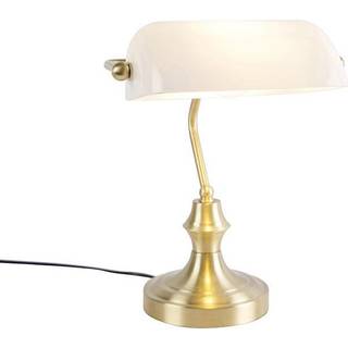 Klassisk notariuslampe guld med opalglas - Banker