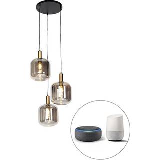 Smart pendellampe sort med røgglas 3-lys inkl. Wifi A60 - Zuzanna