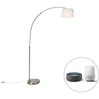 Smart buelampe stål med hvid stofskærm inkl. Wifi A60 - Arc Basic